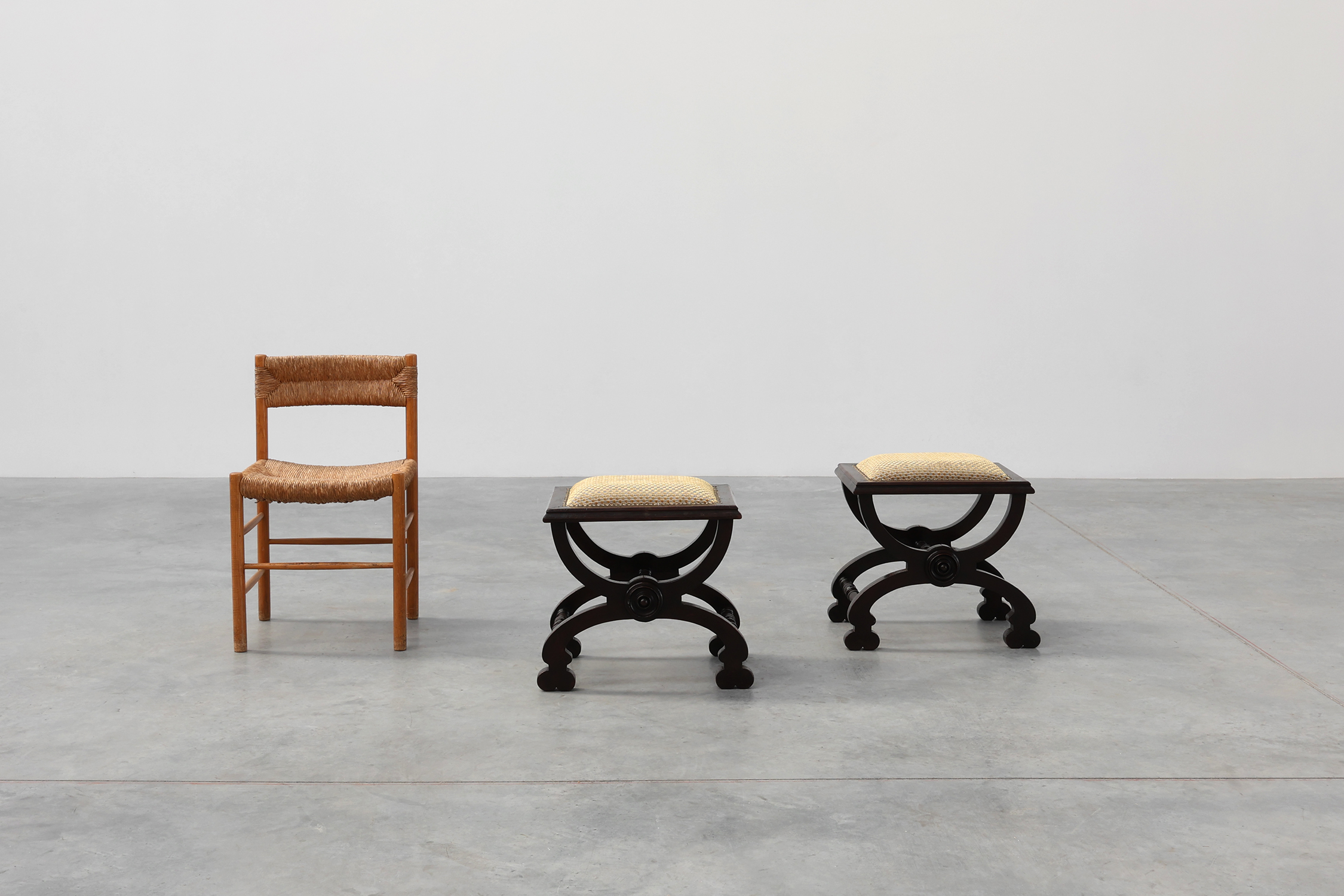 Pair of neoclassical stools with X-circular base, France ca. 1900thumbnail